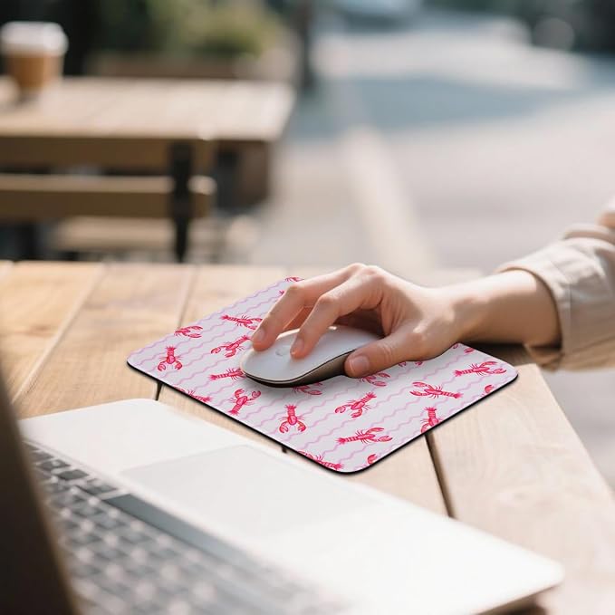 Mouse Pad for Desk with Stitched Edge, Premium Cute Washable Mouse Pads. Computer Mousepad with Non-Slip Rubber Base, Mousepads for Laptop, 9.25x7.75x0.12 inch (Crayfish Waves)