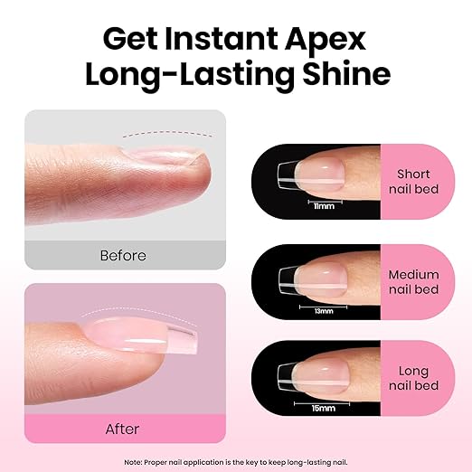 Beetles Tipex Lite Pre-Built Apex Gel Nail Tips, Coffin Short, 256pcs Value Pack, 16 Sizes, Flat-Nail Friendly Acrylic Tips for Natural Nail Beds, Easy for Beginner DIY