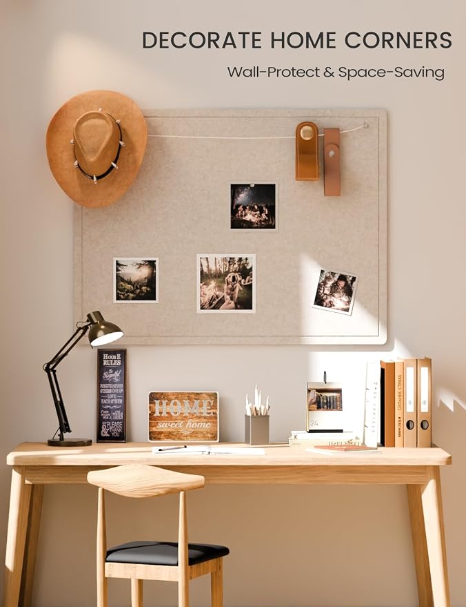 Fluxynara 47.2" x 35.4" Large Bulletin Board, Oatmeal | Cork Board Alternative with 24 Removable Adhesive Tabs, Foldable Felt Pin Board for Home, Office, Classroom & Dorm