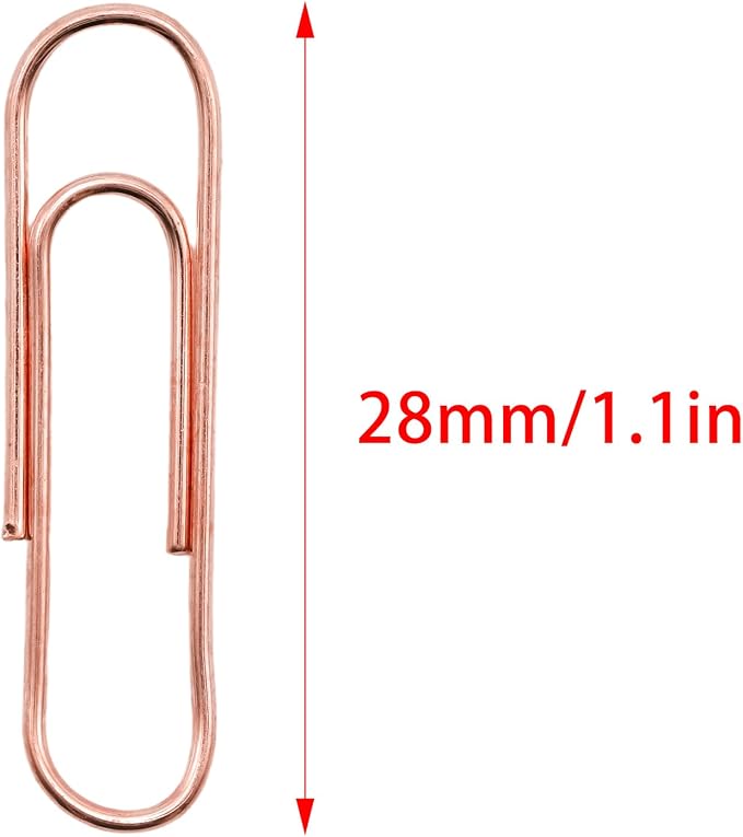 100 Pcs Rose Gold Paper Clips, 1.1 Inch (28mm) Colorful Paperclips | Colored Paper Clips, Rust Proof, for Office, School, DIY, Bookmarks and Document Organization