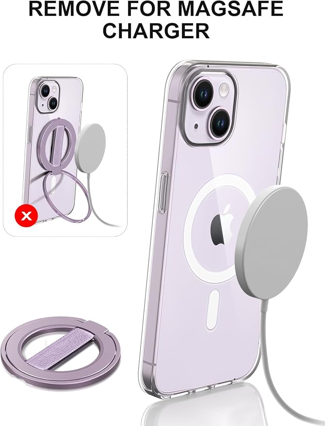 EWA MagOne Ultra for Magsafe Phone Grip Kickstand [Replaceable Elastic Finger Loop], Mag Safe Ring Holder Stand, Two-Sided Magnetic Phone Accessories for iPhone 17,16,15,14,13,12 Pro/Max/Plus-Purple