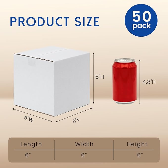 6x6x6" Shipping Boxes 50 Pack - Small Corrugated Cardboard Square Mailing Box Packaging for Small Business - White Mailer Packing Supplies