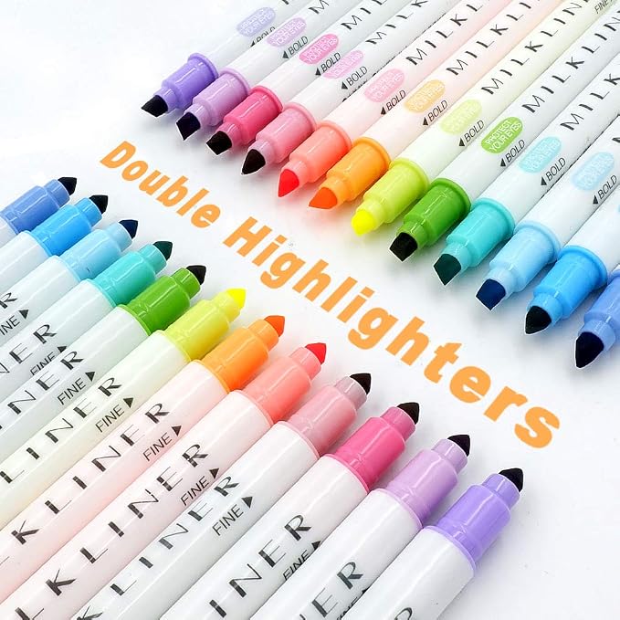YOOUSOO 12 PCS Aesthetic Highlighters Assorted Colors, Pastel Highlighters | Unique Retro Color, Quick Dry Dual Tip No Bleed Highlighter Markers for School Office Bible Journals Planners Books Notes