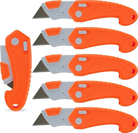 Lightweight Strong ABS Plastic Folding Utility Box Cutter (6 Pack) (Bright Orange)