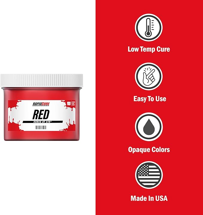 Rapid Cure® Screen Printing Ink Red (Gallon -128oz.) - Plastisol Ink for Screen Printing, Fast Curing Fabric Paint - Screen Print Direct®, USA Made
