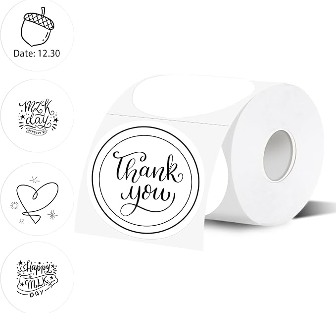 3 Inch Thermal Label,White Round Thermal Printer Label,Waterproof Thermal Stickers for DIY Logo Design,Name Tag,Thanks Card 300 Labels/Roll (White)