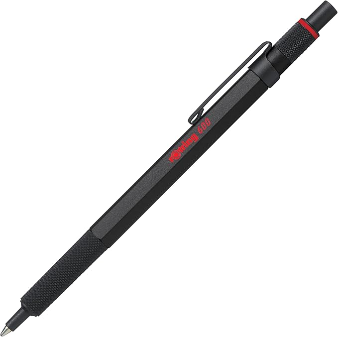 rOtring 600 Ballpoint Pen, Medium Point, Black Ink, Black Barrel, Refillable, 1 Count - Smooth Writing, Style, Comfort, Non-Slip Grip