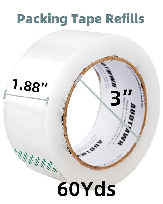 AUDTMWH Packing Tape Refills, Clear, 1.88" x 60 yds, 2 Rolls | Packaging Tape Heavy Duty Designed for Moving, Shipping and Packing, Mailing