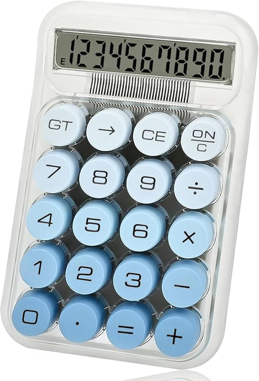 Cute Calculator, Mechanical Switch Calculator, Calculators Desktop 10 Digits, Desk Calculators with Big Buttons and LCD Display, Battery Power, Ideal for School Home Office Basic(Blue)