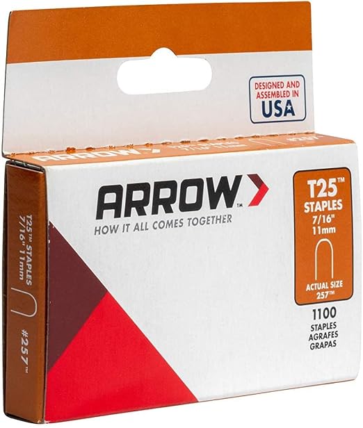 Arrow Heavy-Duty T25 Round Crown Staples, 1100 Count | For Low Voltage Cables & Wires, Up to 1/4" Wire Diameter, 7/16" Leg Length, 5/16" Crown Width