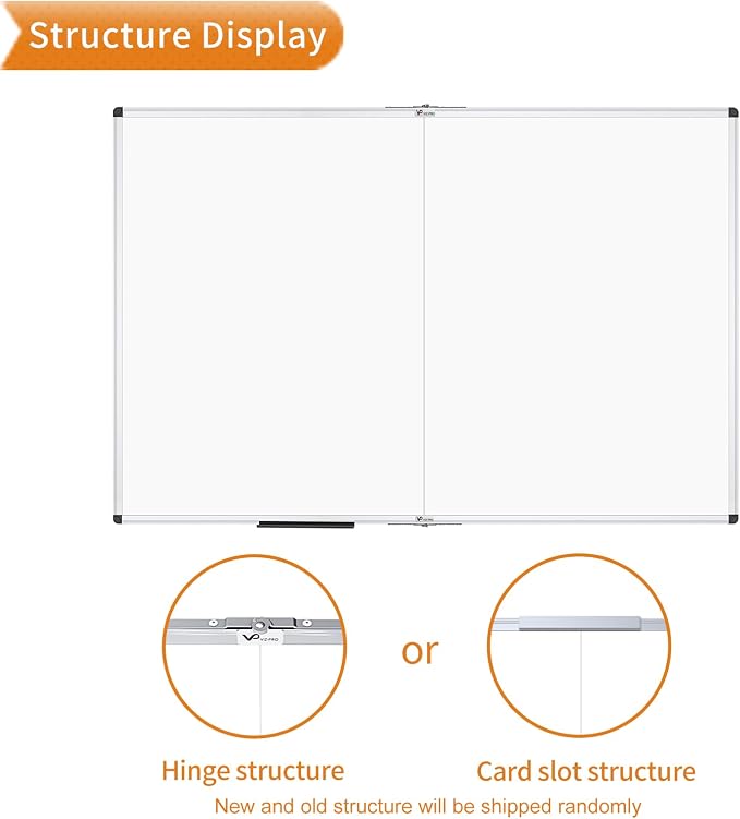 VIZ-PRO Large Magnetic Dry Erase Whiteboard, 96 x 48 Inches, Foldable | Silver Aluminum Frame, 8' x 4' Wall-Mounted White Board with Marker Tray for School Office and Home