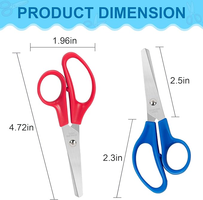 24 Pack Kids Scissors, 5 Inch Bulk Scissors for School, Blunt Tip for Child Student Teacher, School Supplies Craft Cutting Paper, Kids Safety for Preschool Classroom Office Home