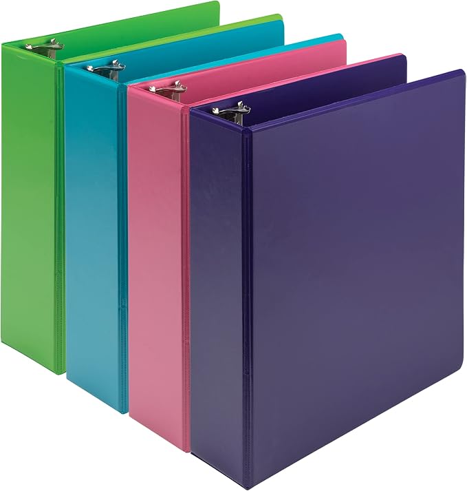 Samsill Plant-Based 3 Inch Durable Round Ring, View Binder, Eco-Friendly, USDA Certified Biobased, 4 Pack, Fashion Assortment
