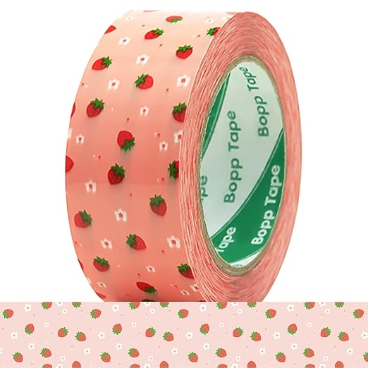 Designer Cute Packing Tape, Colorful Printing Shipping Tape, Carton Decorative Tape for Sealing Boxes, Strawberry, 1.77" x 110 yd