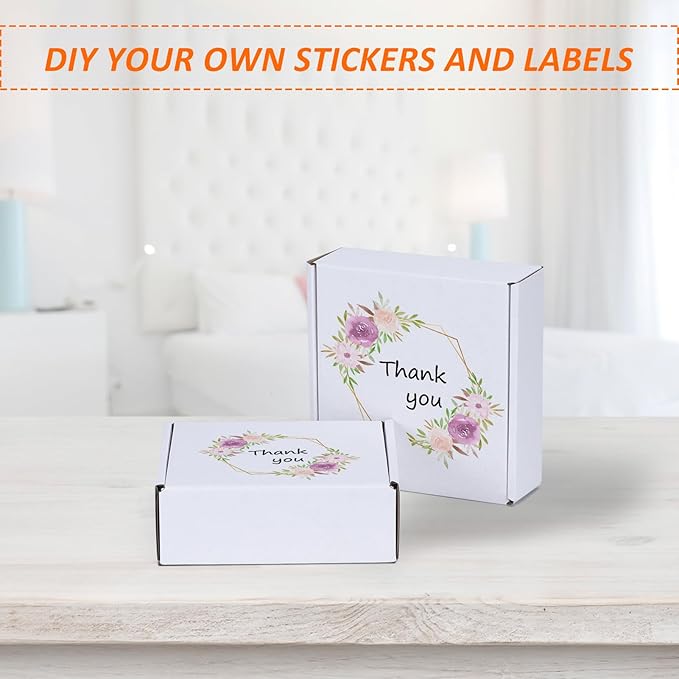 HORLIMER 6x6x2 inches Shipping Boxes Set of 25, White Corrugated Cardboard Box Literature Mailer, 25 Stickers Included