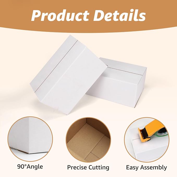 30 Pack 10x7x5, 11x6x6 Assorted Sizes Shipping Boxes for Small Business, Each Size 15 Pack, White Corrugated Cardboard Small Box for Packaging, Moving, Mailing, and Storing