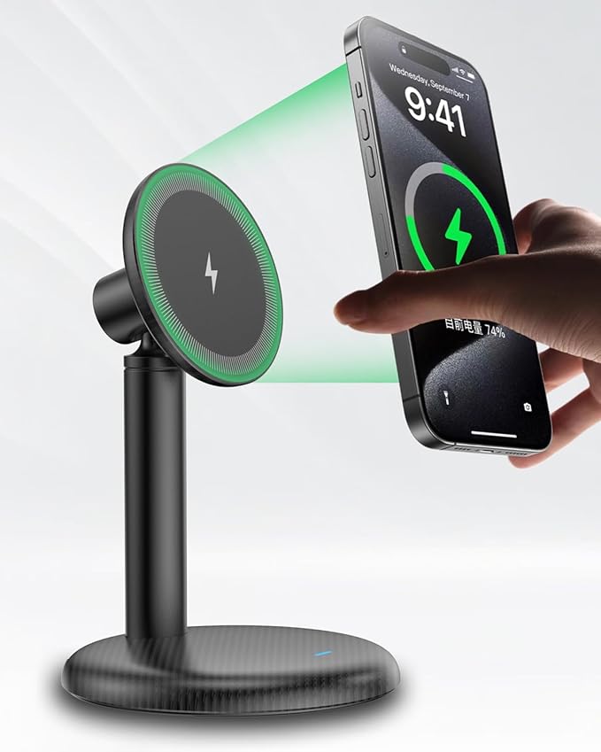 Mag Safe Charger Stand for iPhone 17/Air/16/15/14/13/12,15W Fast Charging | Magnetic Wireless Charger Compatible with MagSafe Suitable for Desk or Bedside (No Adapter/Angle Fixed)