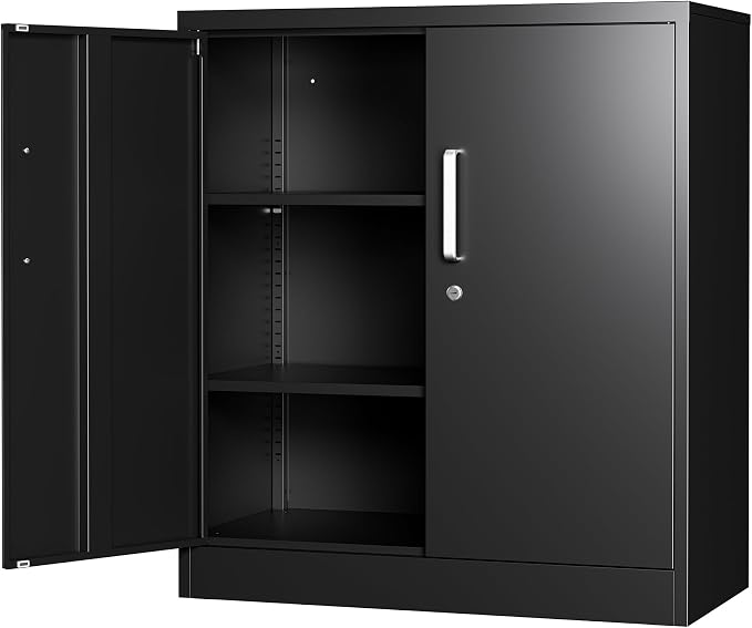 Metal Storage Cabinet with Locking Doors, 35.4" Steel Locker Organizer with Adjustable Shelves, Garage Utility Cabinet for Home, Office, Shop, and School