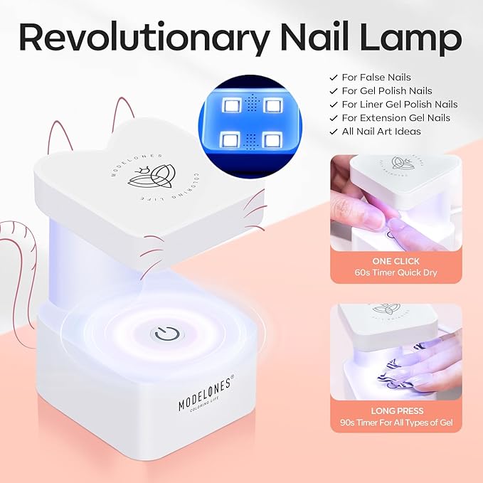 modelones X Nail Gel Kit Kit Medium Square, 9-in-One Nail Glue with Portable U V Lamp 216Pcs 12Sizes Pre-Etched Press ons Fake Acrylic Extension Kit DIY Salon Gift for Women