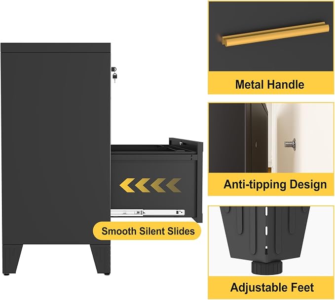2 Drawer Metal Lateral File Cabinet with Lock for Home Office | Fits Letter, Legal, A4 and F4 hanging folders, individual drawer locks, adjustable feet, anti-tip design, 28.94"W x 33.46"H