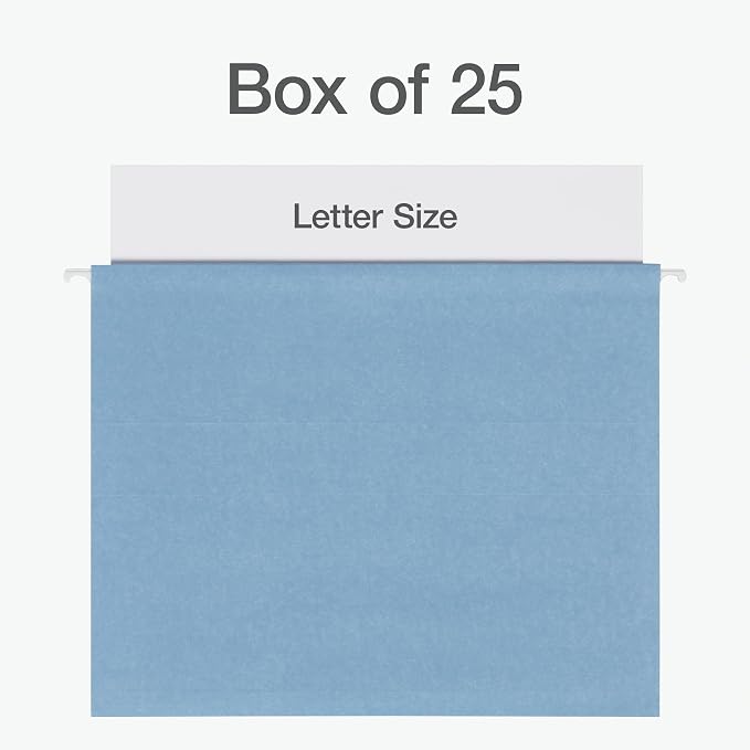 Pendaflex Hanging File Folders, 25 Pack, Letter Size (8.5" x 11"), Assorted Colors: Khaki, Peach, Light Blue, Light Green, 5 Tab Positions, Reinforced, Includes Tabs and Inserts, Durable Hanging Files