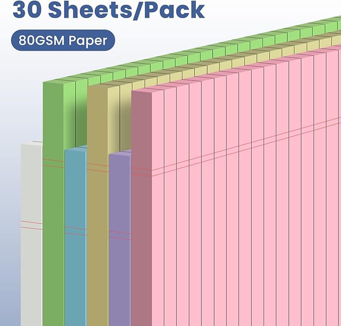 6pcs Small Note Pads, Colored Notepads 5x8 College Ruled Notebook, Writing Pads 5 x 8, Legal Pads, Pad Paper Perforate Notebooks for Work, Message, School, Office Supplies,30 Sheets/Pack