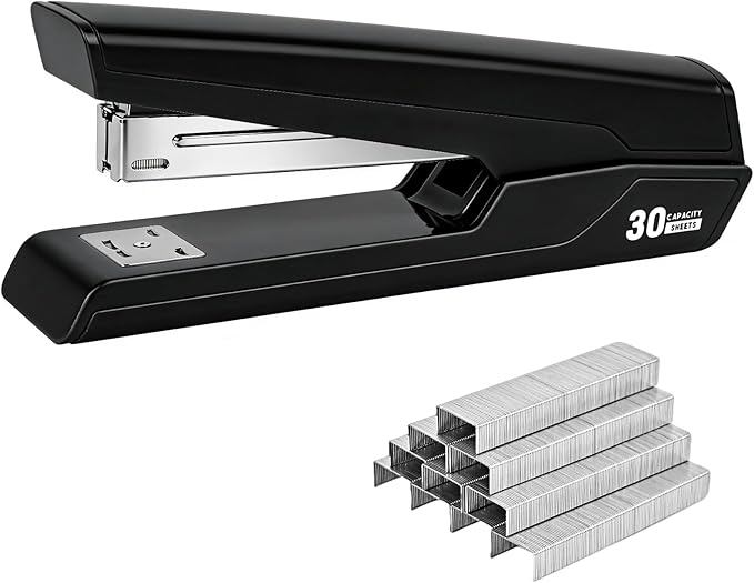 Metal Stapler with 830 Staples, Office Stapler, Staplers for Desk, 30 Sheet Capacity, Non-Slip, Black