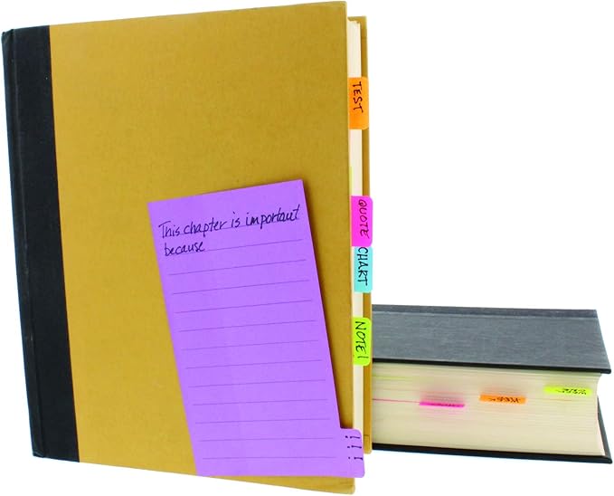 Redi-Tag Divider Sticky Notes, Tabbed Self-Stick Lined Note Pad, 60 Ruled Notes per note , 4 x 6 Inches, Assorted Neon Colors, 6 count/pack - pack of 6 (10291)