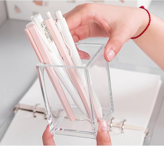 3 Pack Clear Acrylic Makeup Brush Holder,Acrylic Cosmetic Brushes Storage Organizer,Pencil Pen Holder Cup for Desk,Modern Design Desk Accessories for Office School Home Supplies