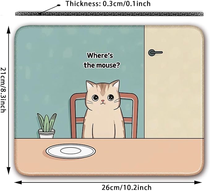Cute Cat Pattern Aesthetic Mouse Pad, Gaming, 26x21cm