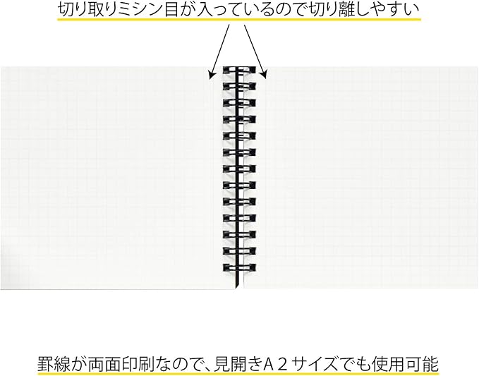 Maruman Mnemosyne Spiral Notebook, Horizontal A3, 11.69"x16.54", 5mm Grid | Professional Black Cover, 140 Graph Pages, Twin-Wire Bound To Lay Flat, Perforated Paper, For School & Office, Made in Japan