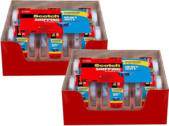 Scotch Heavy Duty Packaging Tape 12 Rolls (1.88" x 22.2 yd, 1.5" Core) - Clear Packing Tape with Dispensers, Strong Adhesive for Shipping, Moving & Mailing, Durable Easy-Unwind Design