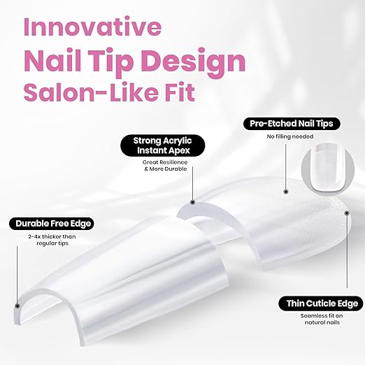 Beetles Tipex Lite Pre-Built Apex Gel Nail Tips, Coffin Long, 256pcs Value Pack, 16 Sizes, Flat-Nail Friendly Acrylic Tips for Natural Nail Beds, Easy for Beginner DIY