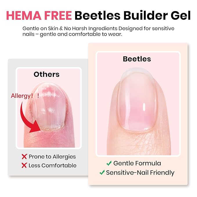 Beetles Builder Gel HEMA Free-0.5 oz 8 in 1 Jelly Pink Building Gel,for Nail Thickening Strengthening Building Apex,DIY Salon at Home for Beginner,UV & LED Lamp Cured,Pristine Grace
