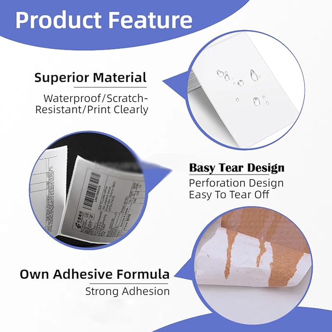 Fanfold 4”x 6” Direct Thermal Shipping Labels Self Adhesive, 500 Postage Mailing Labels Thermal Sticker Paper Shipping Labels for Thermal Printer, Fangtek Soonmark Zebra Compatible