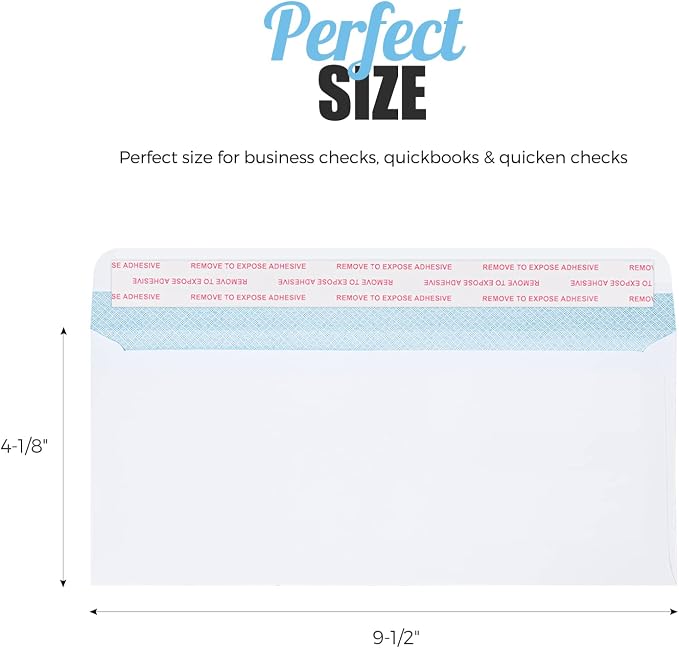 #10 100 Pack Double Window Security Envelopes 4-1/8 x 9-1/2 White | White Tinted Security Envelopes, Peel and Seal Closure, No Window Legal Size Mailers for Business, Letters and