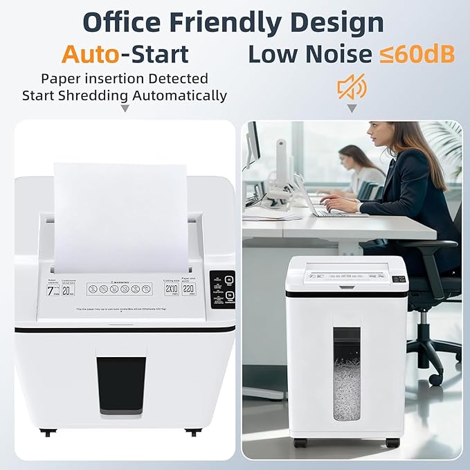 Paper Shredder 200-Sheet Auto Feed, Touchscreen Heavy Duty Shredders, 40 Min Non-Stop, P-5 Ultra Security Shredder for Home Office, Micro Cut with Wheels, 5.8 Gal Bin, <60 dB(OL288)