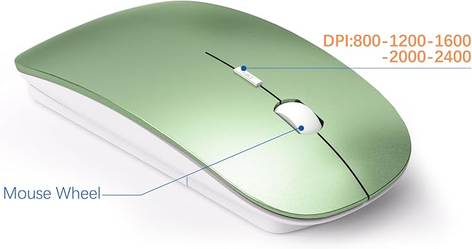 Wireless Keyboard and Mouse Ultra Slim Combo, TopMate - Green White | 2.4G Silent Compact 2400DPI Mouse and Scissor Switch Keyboard Set with Cover, Batteries Included, for PC/Laptop/Windows/Mac
