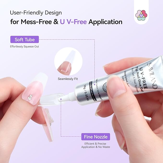 SAVILAND Semi Solid Nail Glue No U V Light Needed: 20g Super Strong Gel Nail Glue for Press Ons 30-Day Long Lasting Quick Drying False Nail Glue Gel Adhesive Rich in Castor Oil Vitamin E