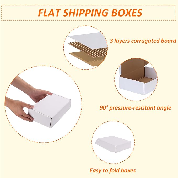 HORLIMER 10 Pack 7x5x2 Shipping Boxes, White Corrugated Cardboard Box for Mailing, Packaging, Small Business