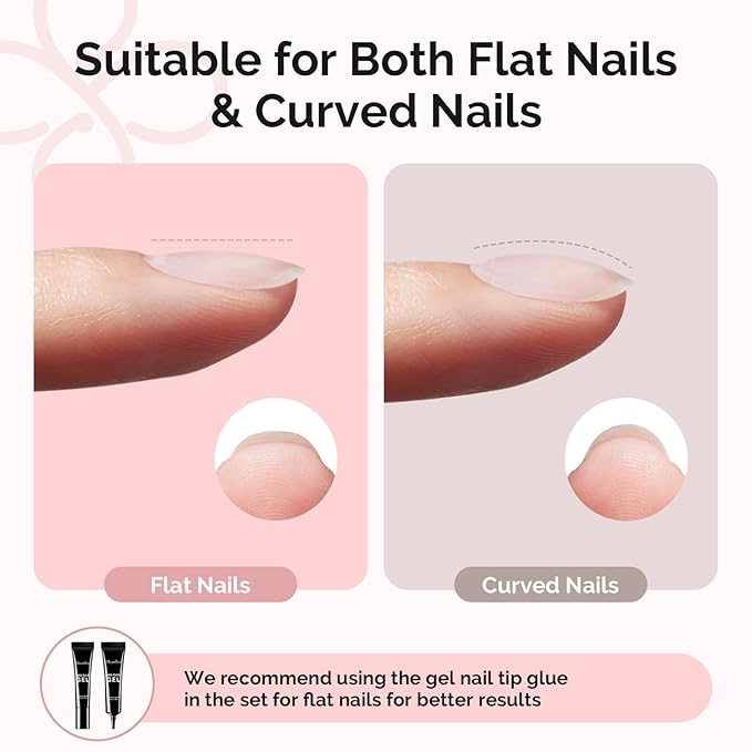 MelodySusie Short Almond Gel Nail Tips Kit-300Pcs Pre-Building Apex Fake Nail Tips 20g Solid Nail Glue Gel,Half Matte Full Cover Clear Acrylic Nail,15Sizes Thick Strong Long Lasting for Home DIY&Salon