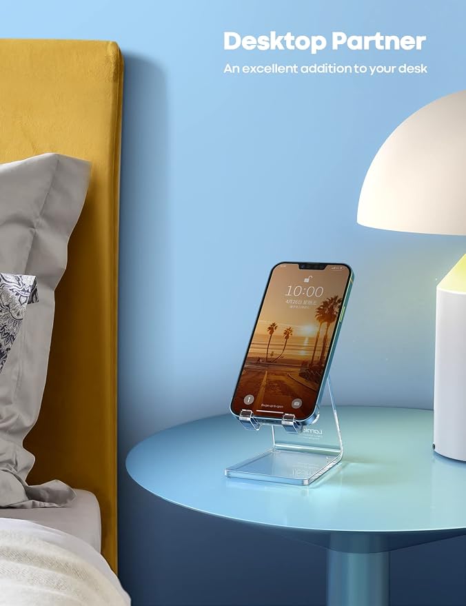 Lamicall Clear Acrylic Cell Phone Stand, Office Desk Decor Accessories | Office Cubicle Decor, Accessories & Workspace Organizers for Women, Teacher Desk Essentials, Cute Work From Home Supplies