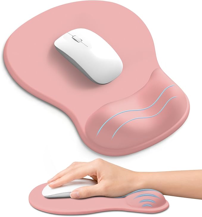 Ergonomic Mouse Pad with Wrist Rest, Gel Wrist Support, Pink | 10.2 x 7.6 in Mouse Pad with Smooth Fabric Surface and Non-Slip Rubber Base for Office, Home, Study, and Gaming