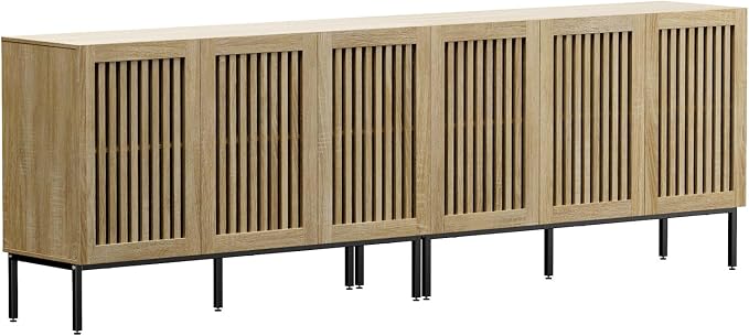 BVIUNTWO Buffet Cabinet with Storage,Set of 2 Farmhouse Console Table with Metal Base and Adjustable Shelves,Sideboard Coffee Bar Cabinet with 6 Doors for Kitchen,Dining Room,Living Room,Oak