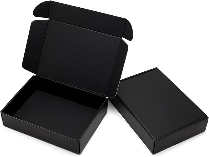 Timirog 9x6.5x2 Inches Black Shipping Boxes 25 Pack Corrugated Cardboard | Mailing Box for Small Business, Tab Locking Literature Mailer Packaging Supplies for Packing Digest Size Book Gifts Craft DVD