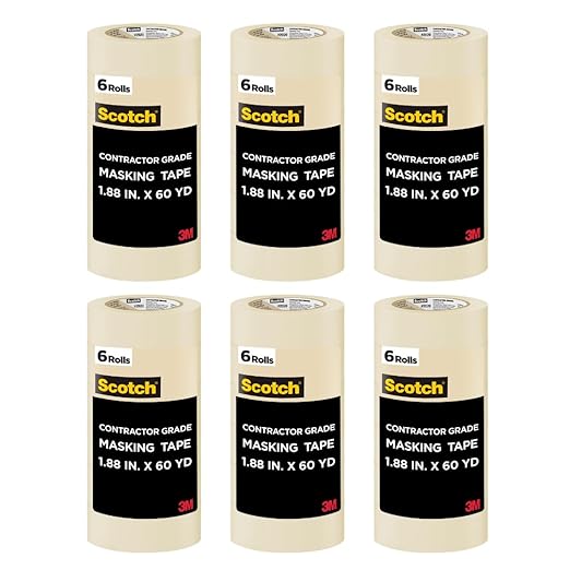 Scotch Painter's Tape Contractor Grade Masking Tape, (6 Rolls per Pack/6 Pack), 1.88 in x 60.1 yd, Holds to Surfaces for Up to 3 Days, Interior & Exterior Use (2020-48TP6) 36 Count