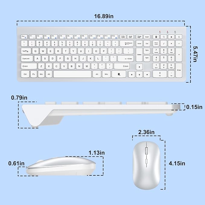 QUASIO Ultra Slim Wireless Keyboard and Mouse Combo,2.4G Lag-Free(Silver) | Full Side,Quiet Scissor-Switch Keys,Auto Sleep,Silent Clicks,3 Adjustable DPI,Ergonomic Design,Computer/Laptop/PC/Mac/Windows