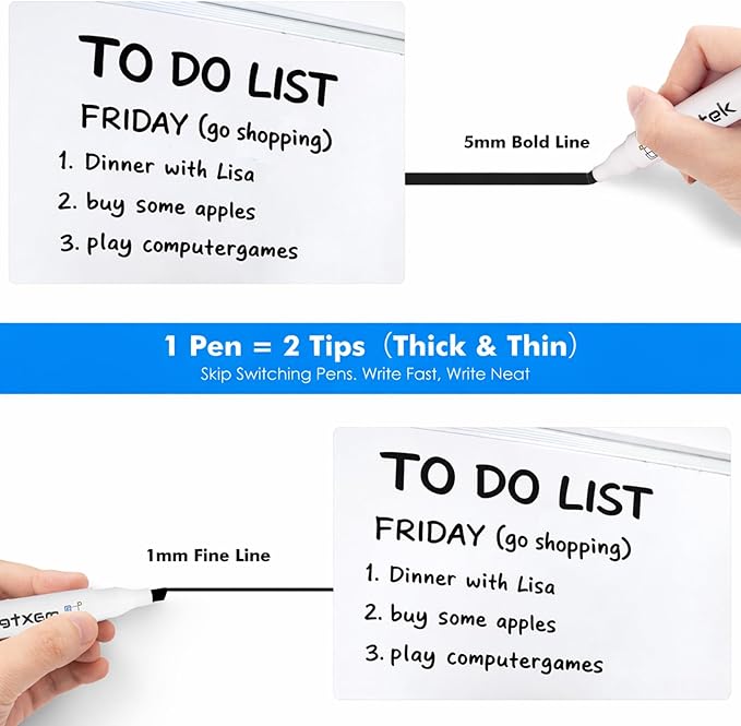 maxtek Black Dry Erase Markers 4 Count with 1 Magnetic Eraser, Low Odor Chisel Tip for Office, School, Classroom