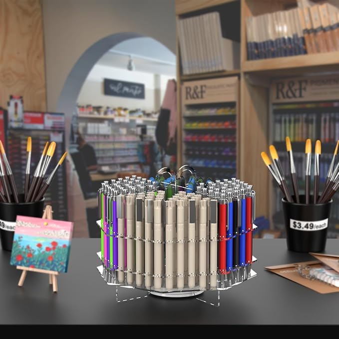 Marketing Holders 120 Slot Pen Holder Clear Acrylic Organizer Tabletop Display Color Pencils Makeup Brushes Utensil Office Craft Supply Retail Department Stores Spinning Stylish Practical and Easy