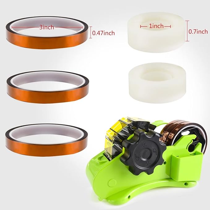 Green Packaging Tape Dispenser with Compartment Slot and 1"& 3" Dual-roll cores,semi-Automatic Desk 3/4" Heat Tape Dispenser & Cut, Designed for Office,School and Warehouse.